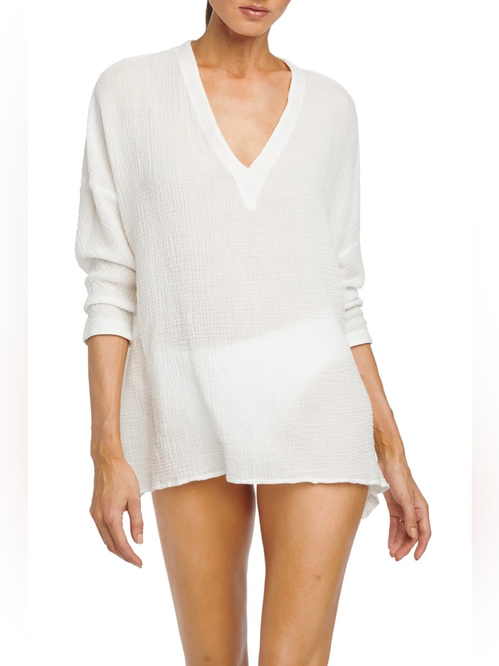 Robin Piccone Cream Waffle-Knit Tunic